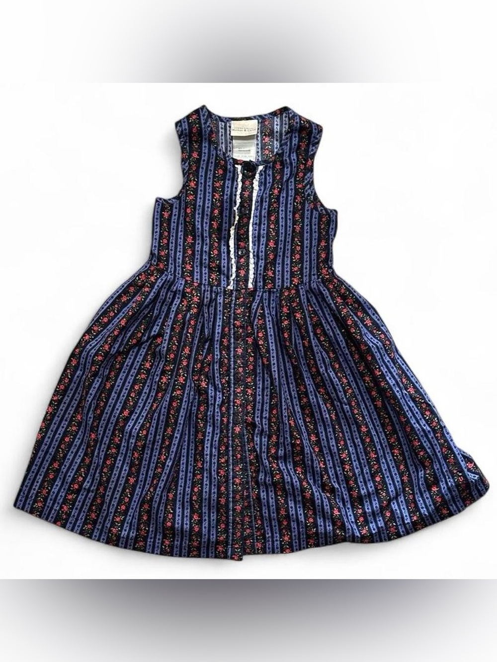 Laura Ashley Navy and Blue Floral Stripe Dress